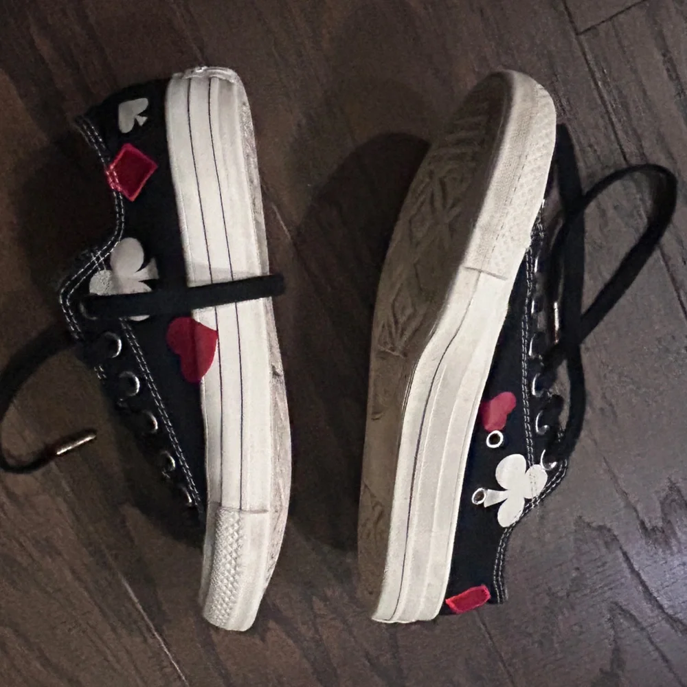 Converse Black Canvas Sneakers with Red and White Card Suits
